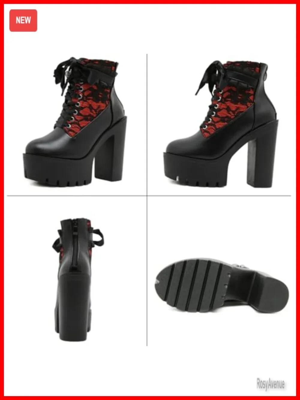 Faux Leather Lace Up Chunky Heel Gothic Ankle Boots Platform Booties